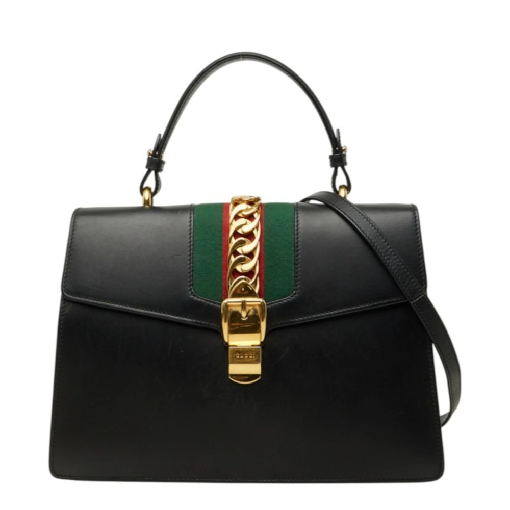 Gucci Sherry Line Sylvie Handbag Shoulder Bag 2WAY 431665 Black Leather Women...